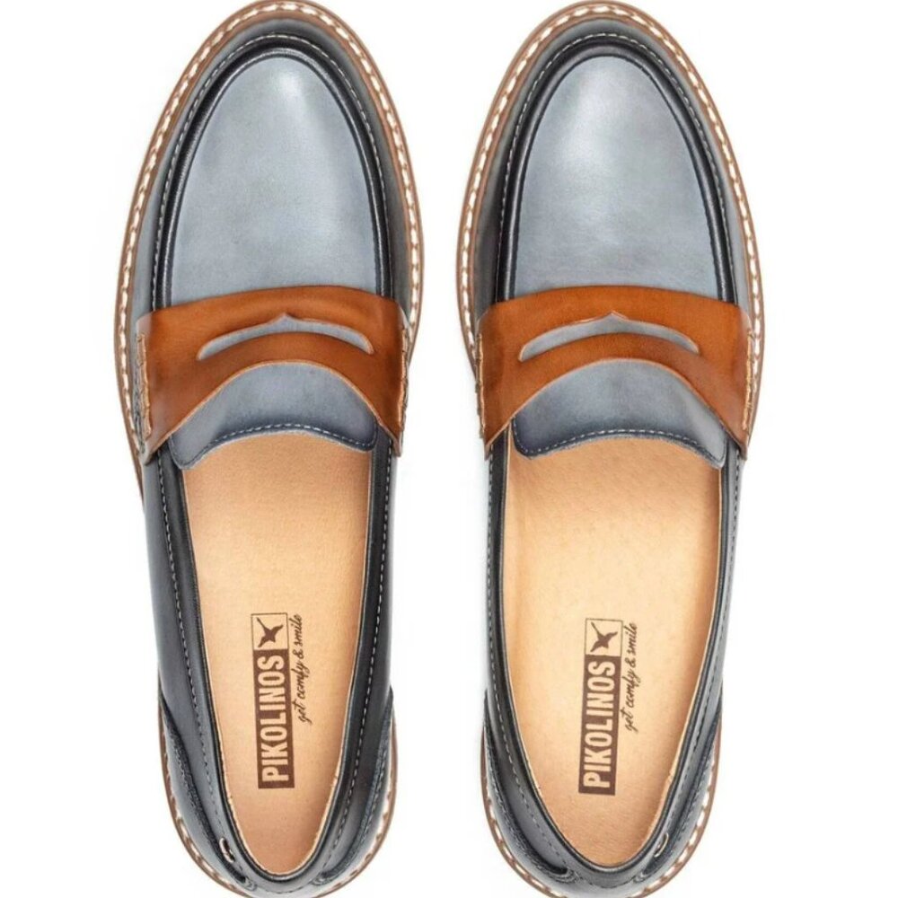 Pikolinos Aldaya W8J water-resistant leather penny Loafers Ocean color Size 38/